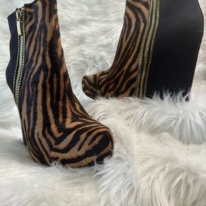 Rachel Roy Fur Wedge Animal Print Bootie